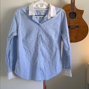 blue button up blouse